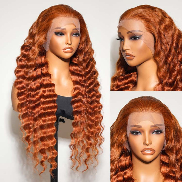 絶対一番安い Crimped Orange Ginger 350 13x4 Hair -Yolissa Wigs Front Lace 靴