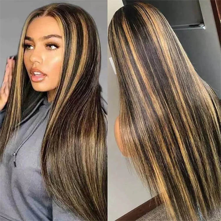 Black Wig With Honey Blonde Highlights 1B 27 Color Yolissa Hair
