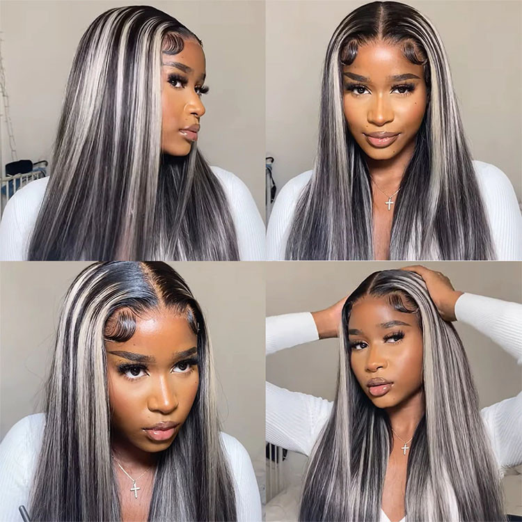 Blonde hair black highlights top