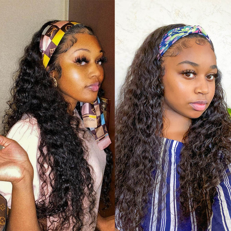 Water Wave Headband Human Hair Half